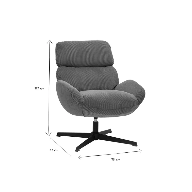 Fauteuil pivotant en tissu velours côtelé vert kaki et métal noir klem