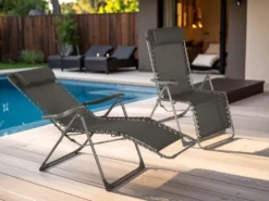 2 fauteuils de jardin relax silos gris anthracite - hespéride