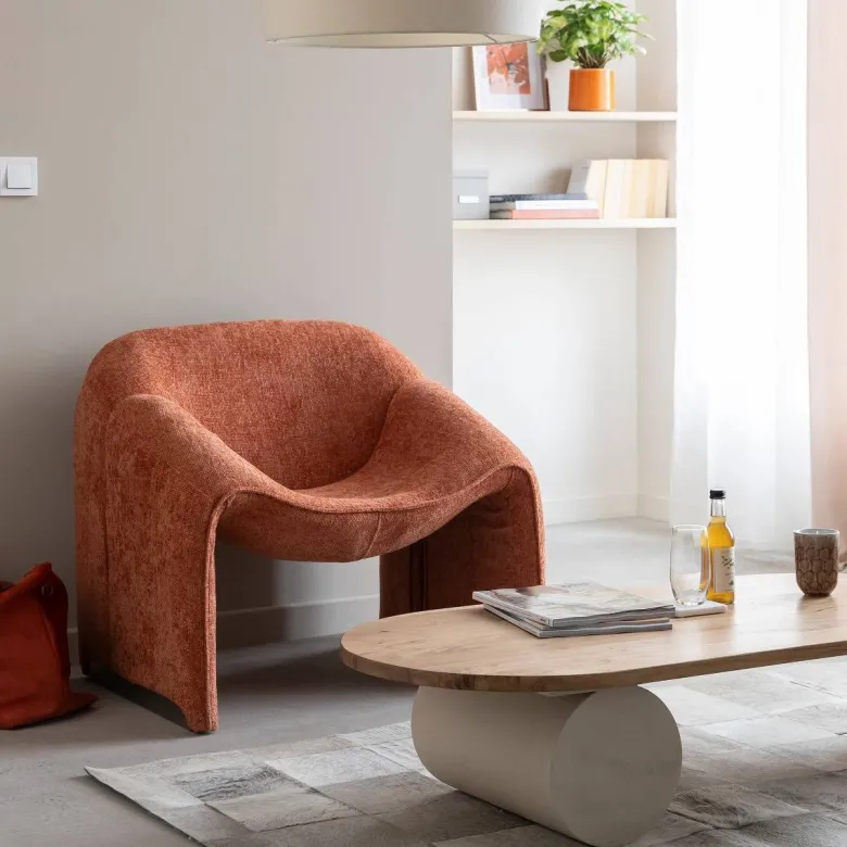 Fauteuil tissu terracotta