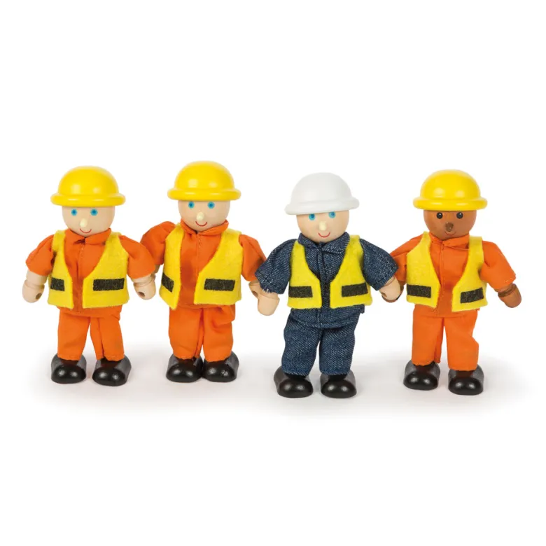 4 figurines de constructeur en bois