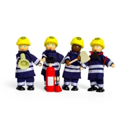 4 figurines de pompier en bois