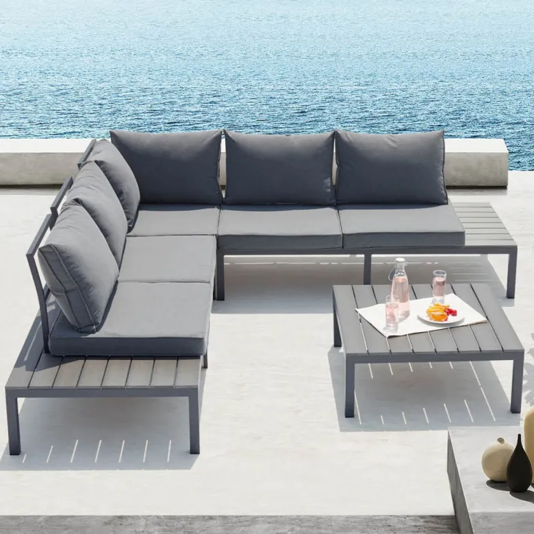 Fira salon de jardin bas 5 places en aluminium gris foncé