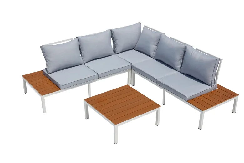 Fira salon de jardin bas 5 places en aluminium gris et blanc