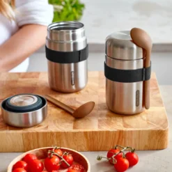 Food flask isotherme-noir-400ml-anti-fuite-6h chaud 8h froid-avec cuillère Noir