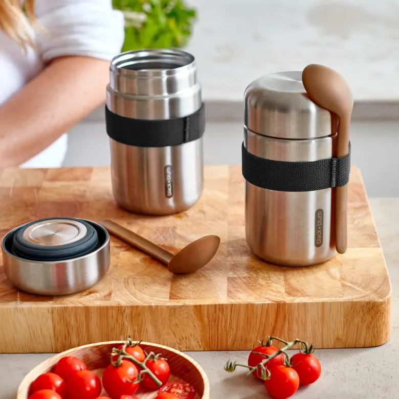 Food flask isotherme-noir-400ml-anti-fuite-6h chaud 8h froid-avec cuillère Noir