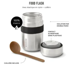 Food flask isotherme-noir-400ml-anti-fuite-6h chaud 8h froid-avec cuillère Noir
