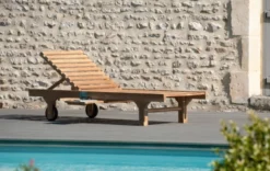 Fun - bain de soleil avec roulettes en bois teck