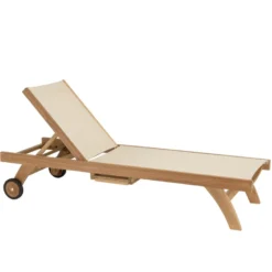 Fun - bain de soleil bois teck et textilène couleur beige
