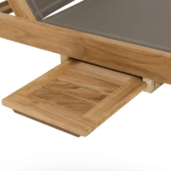 Fun - bain de soleil en bois teck et textilène couleur taupe