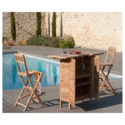 Fun - chaise pliante de bar jardin en bois teck