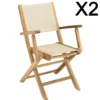 Fun - lot de 2 fauteuils pliants bois teck textilène couleur beige