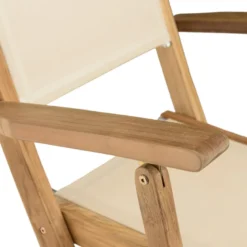 Fun - lot de 2 fauteuils pliants bois teck textilène couleur beige
