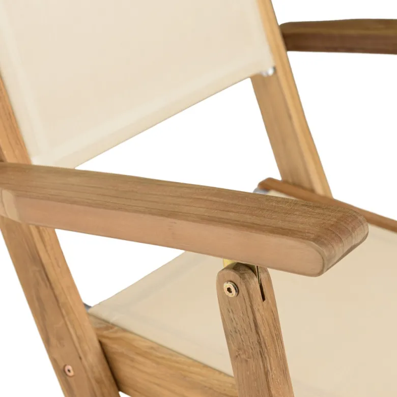 Fun - lot de 2 fauteuils pliants bois teck textilène couleur beige