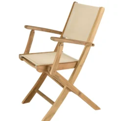 Fun - lot de 2 fauteuils pliants bois teck textilène couleur beige