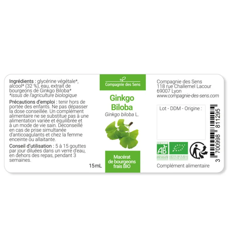 Ginkgo biloba bio - 15ml (ginkgo biloba) – macérat concentré de bourgeons frais 15