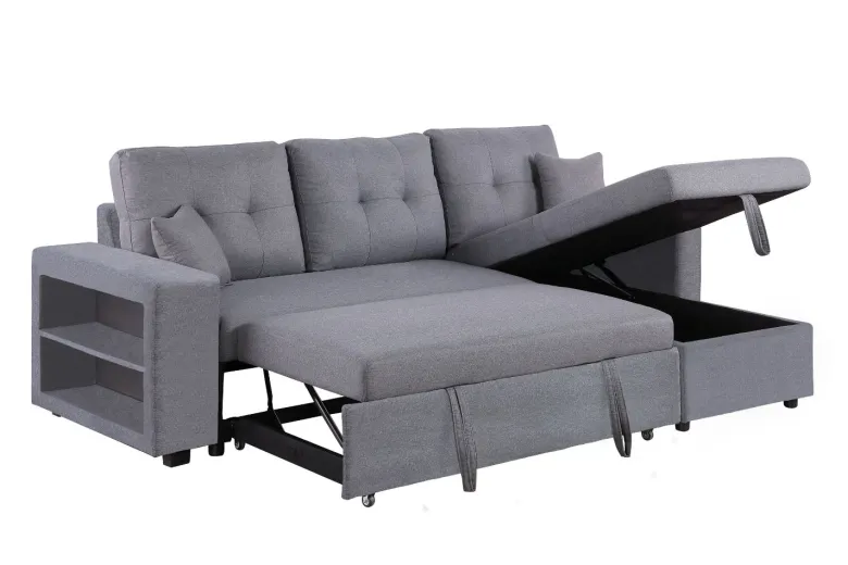 Glasgow canapé d'angle droit convertible en tissu gris 4 places