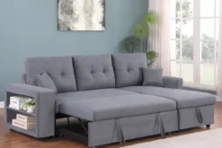 Glasgow canapé d'angle droit convertible en tissu gris 4 places