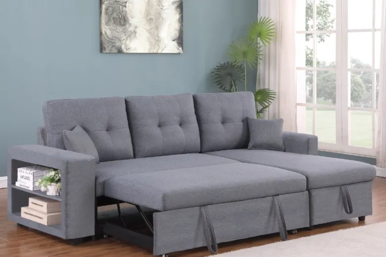 Glasgow canapé d'angle droit convertible en tissu gris 4 places