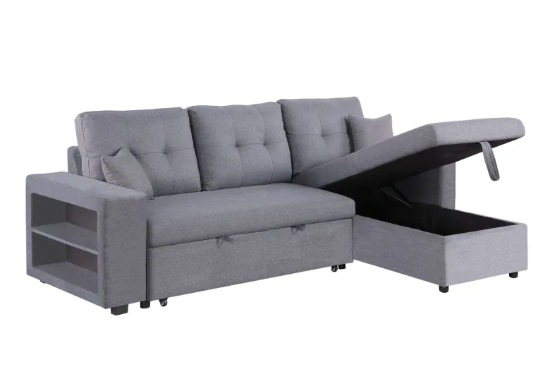 Glasgow canapé d'angle droit convertible en tissu gris 4 places