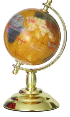 Globe terrestre 8cm cuivre pied doré