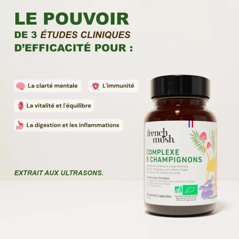 Gélules complexe 5 champignons vitalité, digestion, immunité French Mush