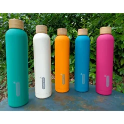 Gourde isotherme inox rose 1 l, vert et bleu