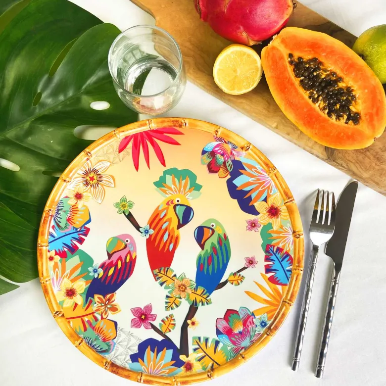 Grande assiette mélamine perroquets 28cm