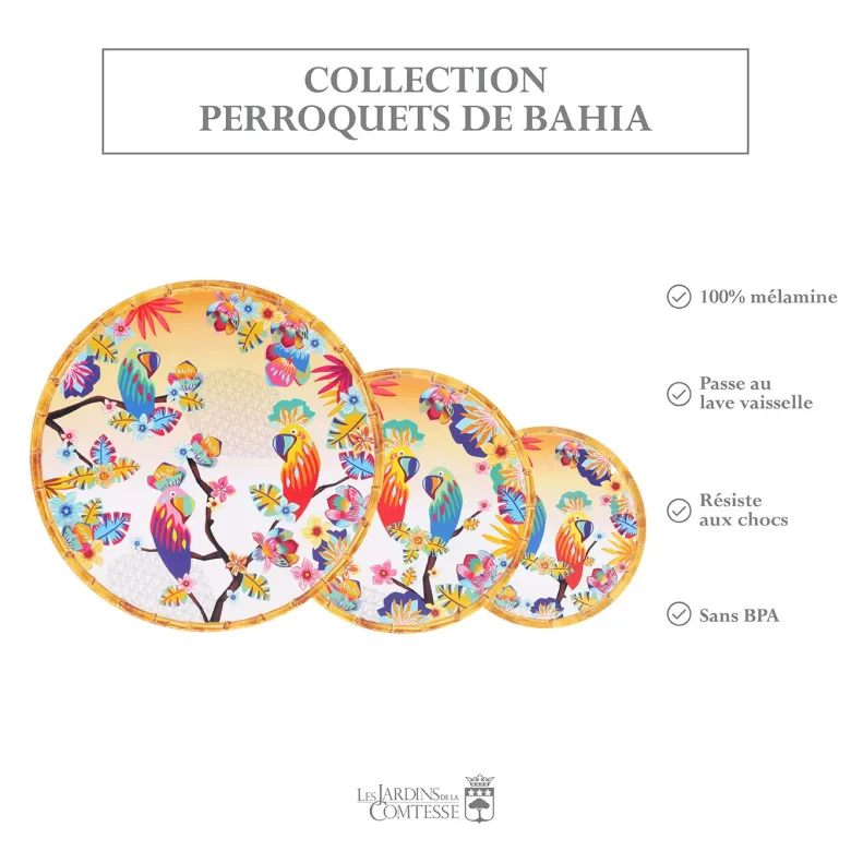 Grande assiette mélamine perroquets 28cm