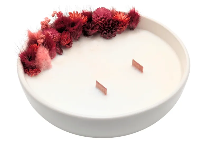 Grande bougie fleurs séchées cerise