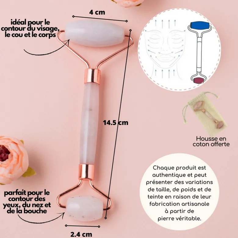 Gua sha et rouleau visage en quartz rose