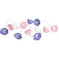 Guirlande solaire décorative extérieur fleurs en coton rose et bleu