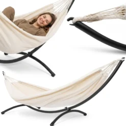 Hamac beige avec support arqué acier 300 cm 100 kg hypermotion