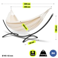 Hamac beige avec support arqué acier 300 cm 100 kg hypermotion
