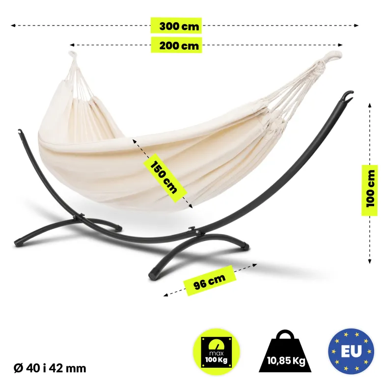 Hamac beige avec support arqué acier 300 cm 100 kg hypermotion