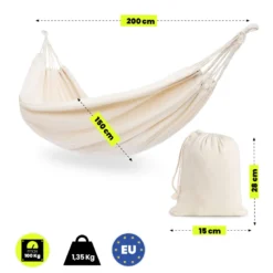 Hamac bohème beige 200x150 cm avec housse - léger, confortable et portable