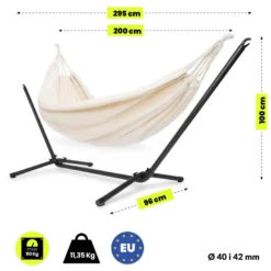 Hamac de jardin hypermotion + support acier noir 295x100x96 cm 100 kg