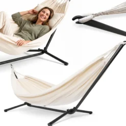 Hamac de jardin hypermotion + support acier noir 295x100x96 cm 100 kg