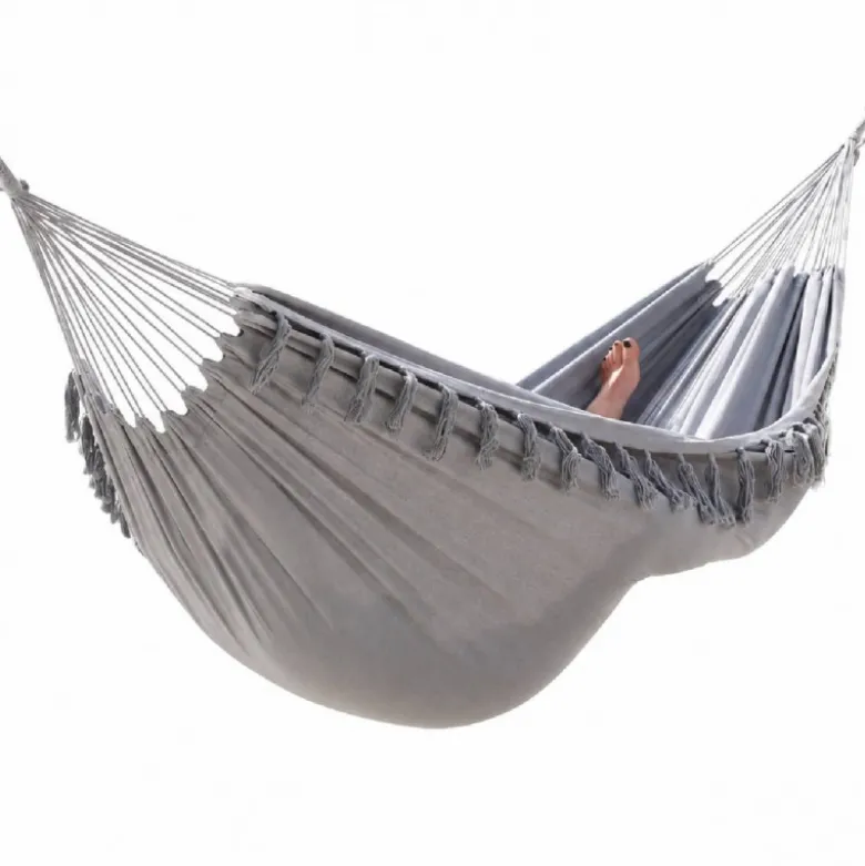 Hamac double gris à pompons