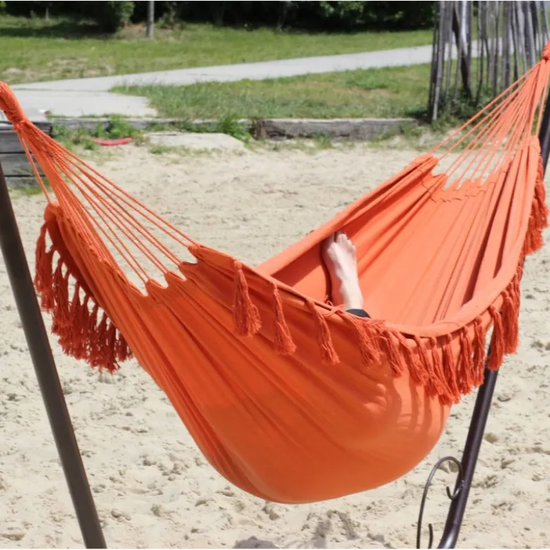 Hamac double orange à pompons