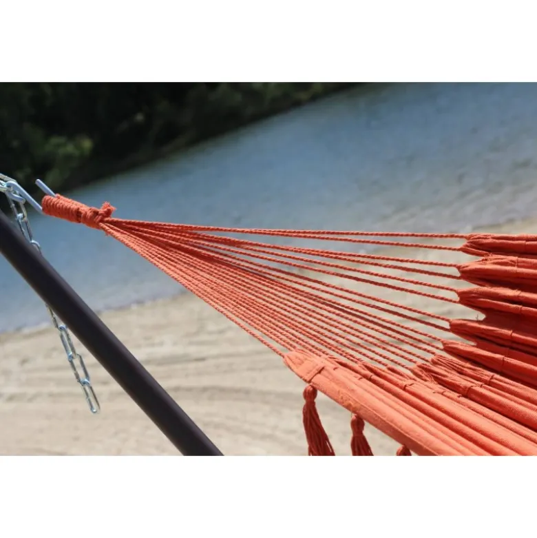 Hamac double orange à pompons