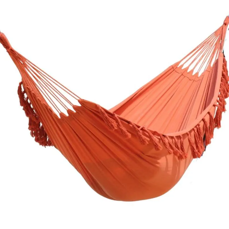 Hamac double orange à pompons