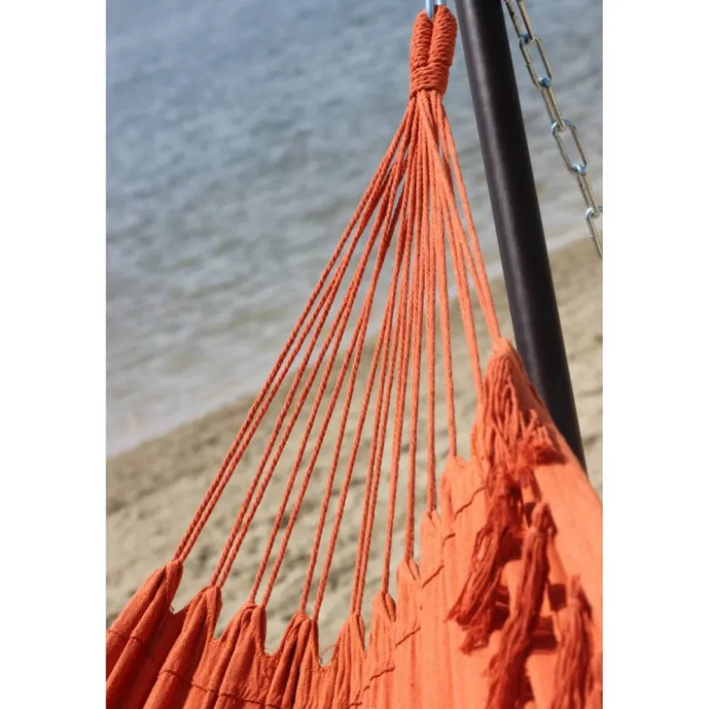 Hamac double orange à pompons