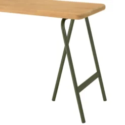 Helena - console plateau en bois pin et pieds tréteaux en métal vert
