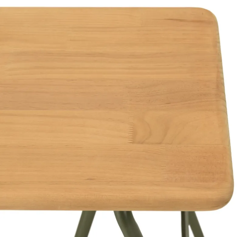 Helena - console plateau en bois pin et pieds tréteaux en métal vert