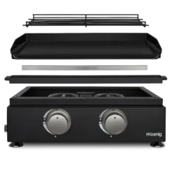 H.koenig plx1022 - plancha 2 brûleurs u noire fonte émaillée