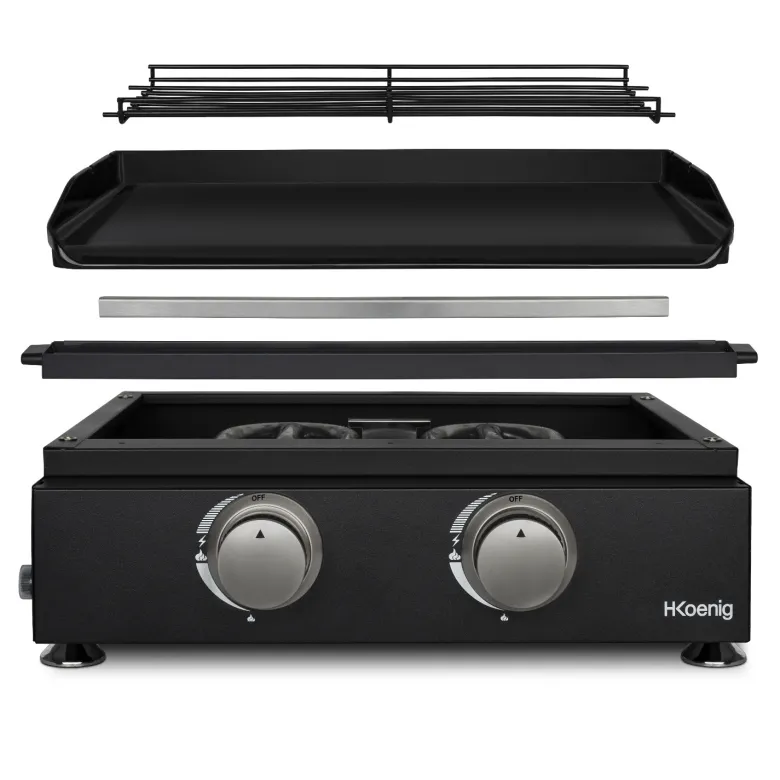 H.koenig plx1022 - plancha 2 brûleurs u noire fonte émaillée
