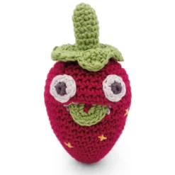 Hochet fraise fait-mains coton bio