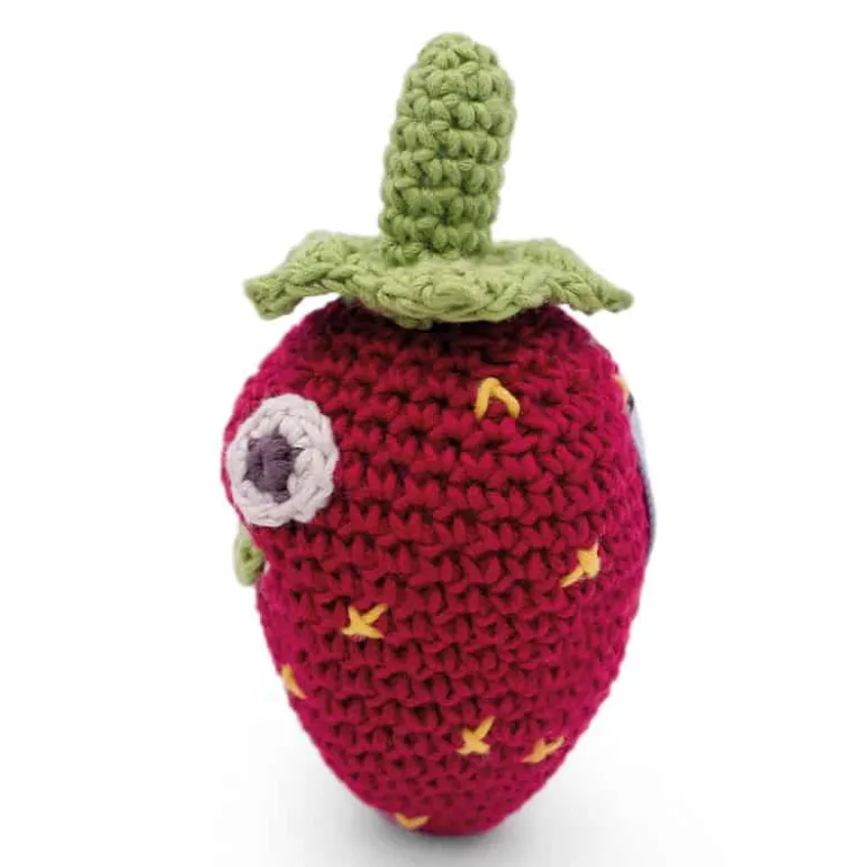 Hochet fraise fait-mains coton bio