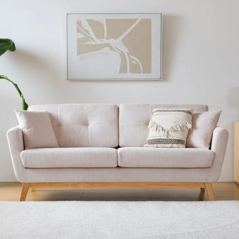 Hoga canapé 3 places scandinave velours côtelé beige