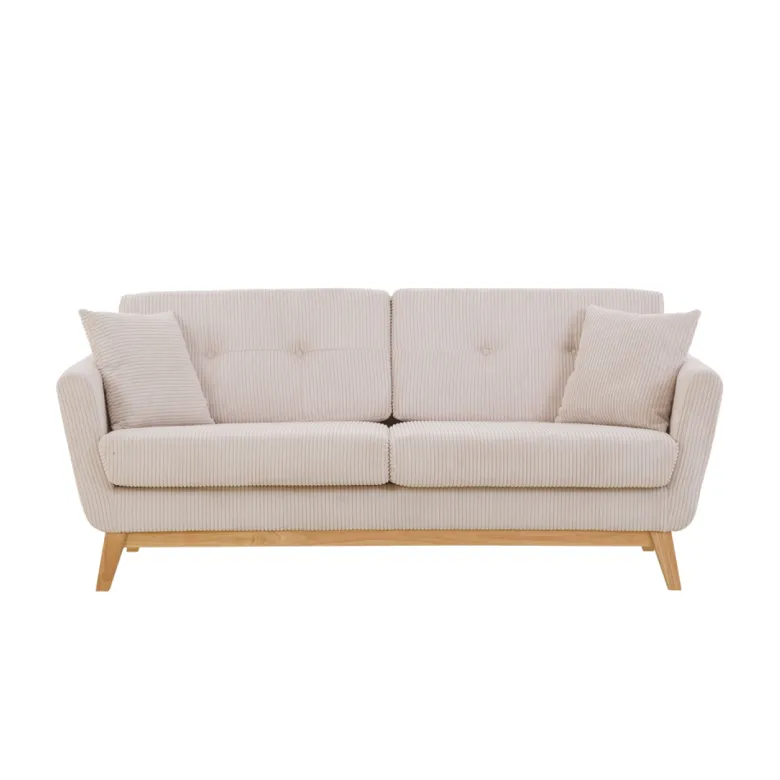 Hoga canapé 3 places scandinave velours côtelé beige